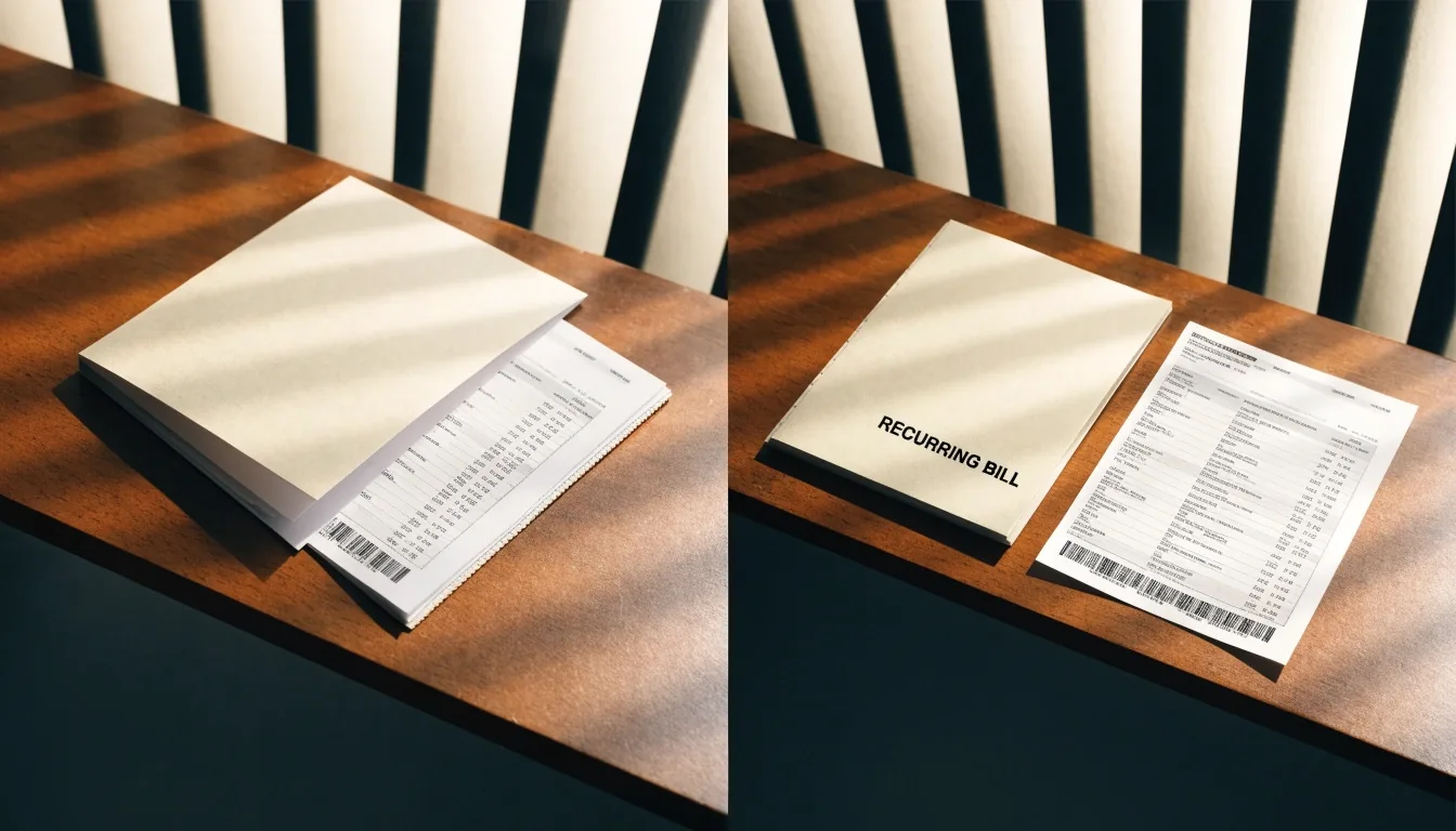 A hand lifting a receipt from a tray beside a keyboard on a bookkeeping desk